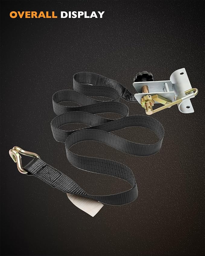 Ladder Rack Ratchet Straps, W/J-Hook (2PCS), 2" Silver Round Tube Mount, 1.5" Wide x 7.5' Long, Black Truck Rack Straps, 500 lbs Load Heavy Duty, Lumber Rack Ratchet Straps, Pipe/Roof Rack Straps