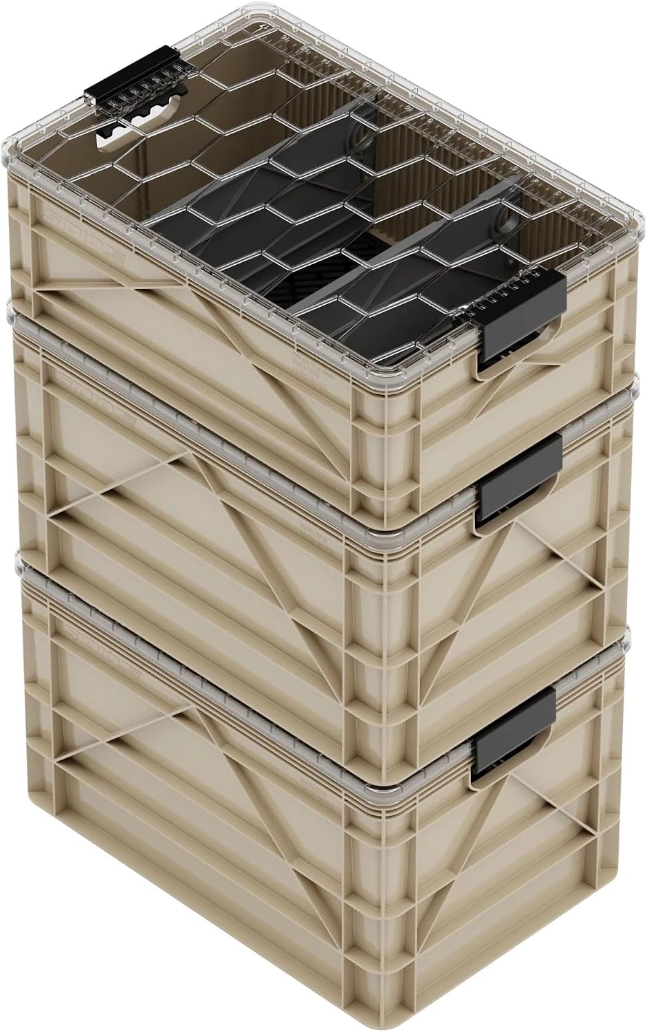 SIDIO Pro Pack, HD Stackable Storage Bins with Lids & Dividers, Black