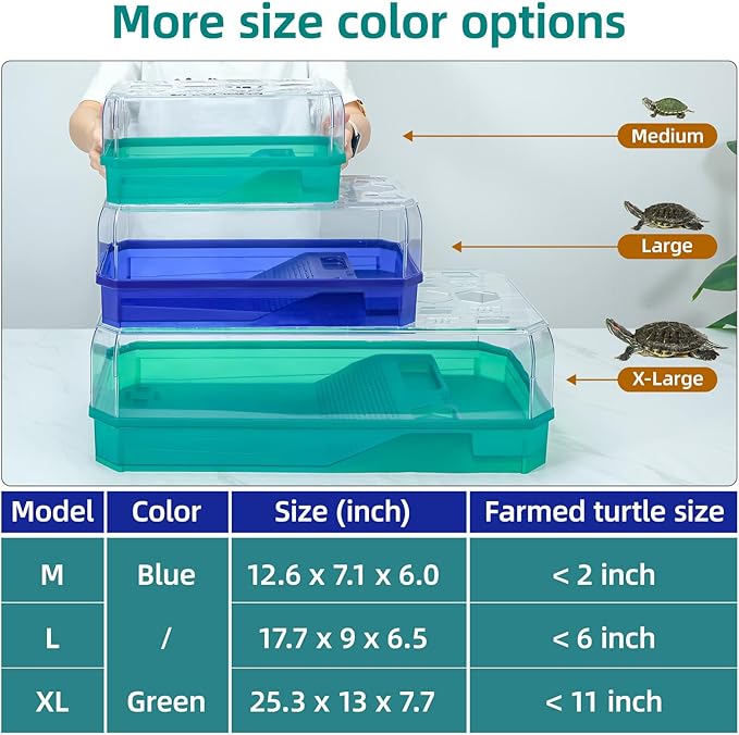 Turtle cage Tortoise Terrarium with Pump&Filter with Shower Function Easy to Change Water and Clean Water for Turtle Horned Frog Hermit Crab Green, L