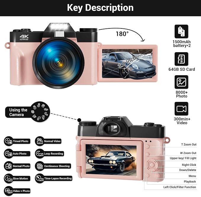 4K Digital Camera for Photography, 75MP WiFi Vlogging Camera for YouTube