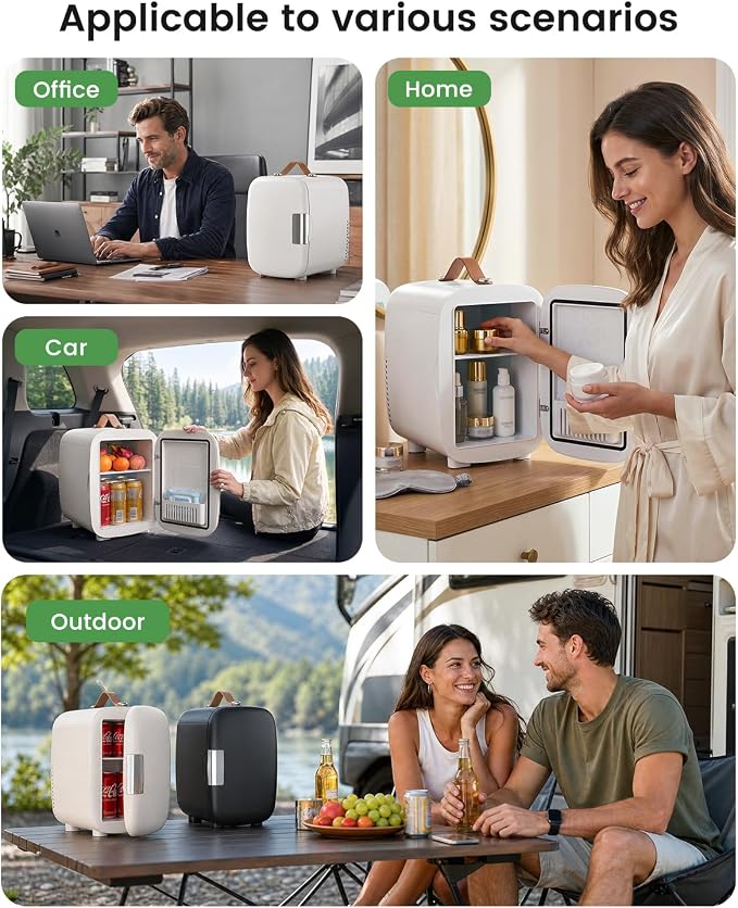 FANSEXPERT Cosmetic Fridge, Portable Mini Fridge for Skincare Food Drinks, 4L/6 Can Electric Plug In Cooler & Warmer, AC/DC Skincare Refrigerator for Bedroom Office Car Dorm (White)