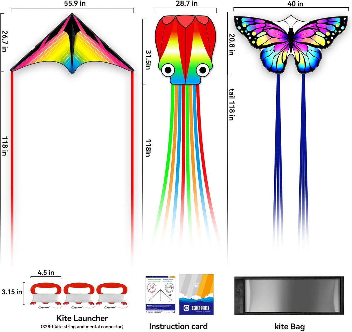 QC Grassland Kites - Easy to Fly Beach Kites for Kids & Adults | Perfect Gift for Ages 4-8, Includes 328ft String