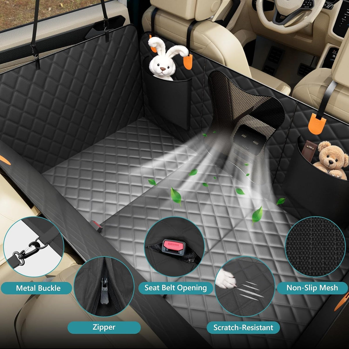 Bark Lover Dog Car Seat Cover for Back Seat – Heavy Duty Back Seat Extender for Dogs with Hard Bottom, 7-Layer Protection, Non-Slip & Scratchproof, Easy to Install (Black)