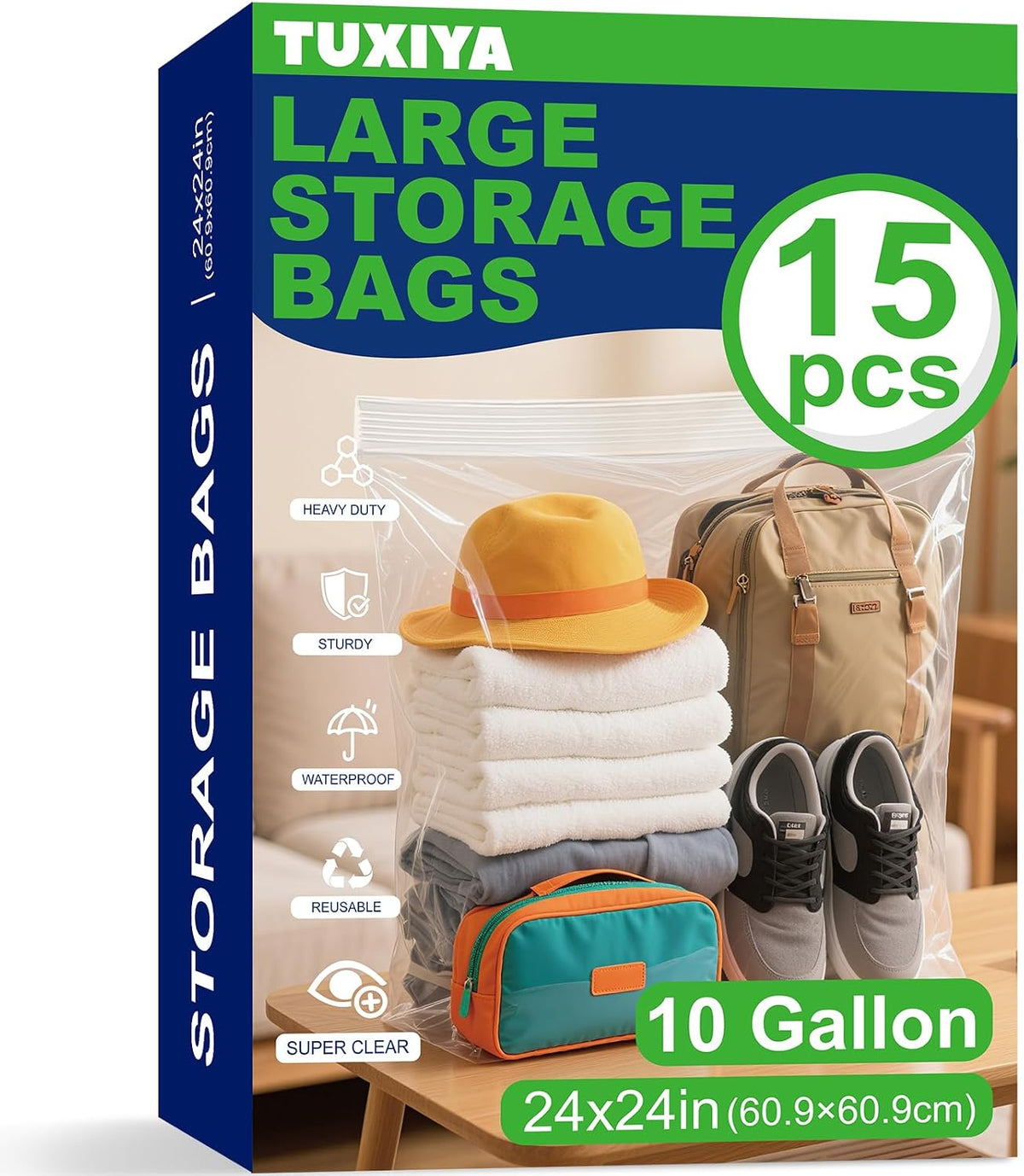 TUXIYA 24PACK 20 Gallon Extra Large Zipper Plastic Bags for Storage 24"x32"