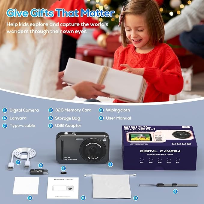 Digital Camera for Kids, 48MP FHD 1080P Point and Shoot Digital Cameras