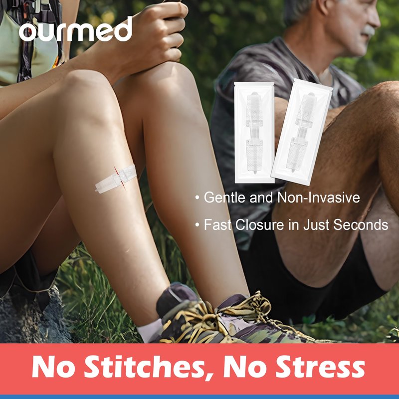 Ourmed Wound Closure Strips(0.6"x 3.1" - 4 Pcs), Butterfly Bandages for Wound Care, Steri Emergency Laceration Closures Without Stitches for Outdoors Use.