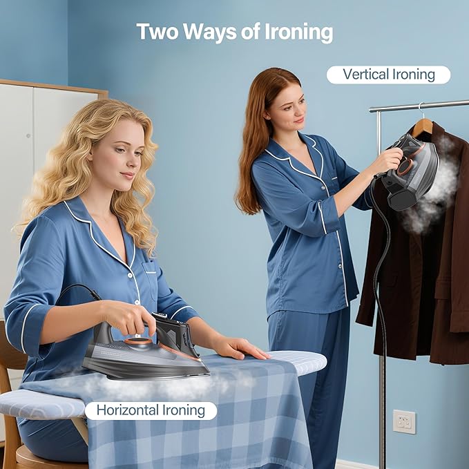 Steam Iron for Clothes with LCD Screen, 1700W Iron Non-Stick Ceramic Soleplate, Auto Shutoff, Self-Cleaning, Anti-Drip, Steam Burst, Spray Mist 10.14oz Water Tank Ironing Clothes for Home,Grey