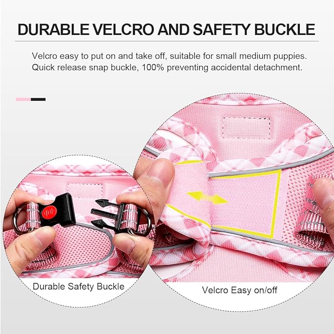 Mercano Soft Mesh Dog Harness and Leash Set, No-Chock Step-in Reflective Breathable Lightweight Easy Walk Vest Harnesses with Safety Buckle for Small Dogs, Cats (Pink, L)