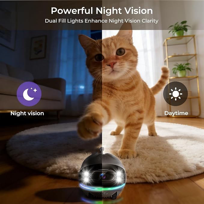AEZ Robot Camera on Wheels 1080P Dual Lens, Indoor Movable Security Camera
