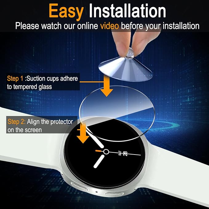 SiHPuoy 4 Pack for Samsung Galaxy Watch 8 Screen Protector 40mm Tempered Glass