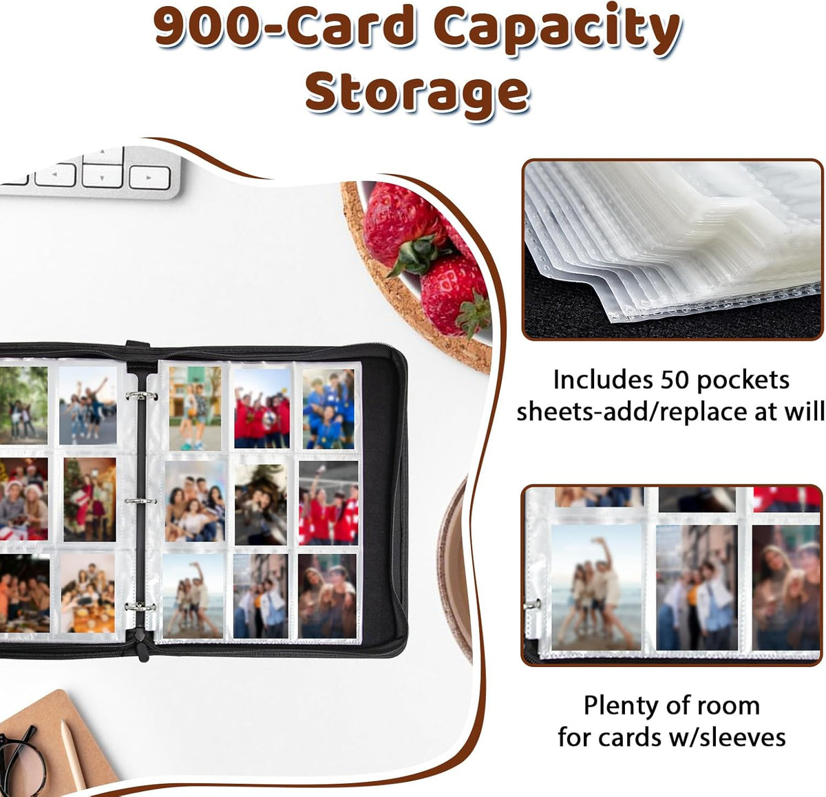 Wazzio 900 Pocket Baseball Card Binder - Durable Trading Card Storage Album with 50 Pages | Perfect Gift for Collectors