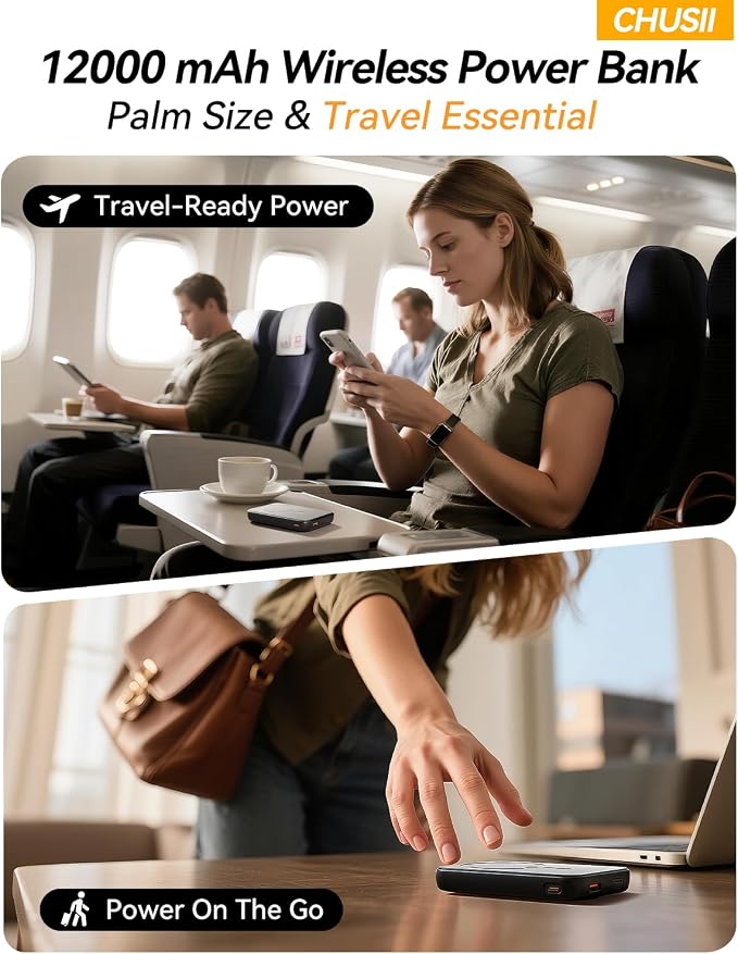 for Magsafe Portable Charger, 12000mAh Wireless Magnetic Power Bank with Stand& PD 20W Fast Charging, for Magsafe Battery Pack Compatible with iPhone 17/16/15/14/13 Series,Powerbank for Travel Cruise