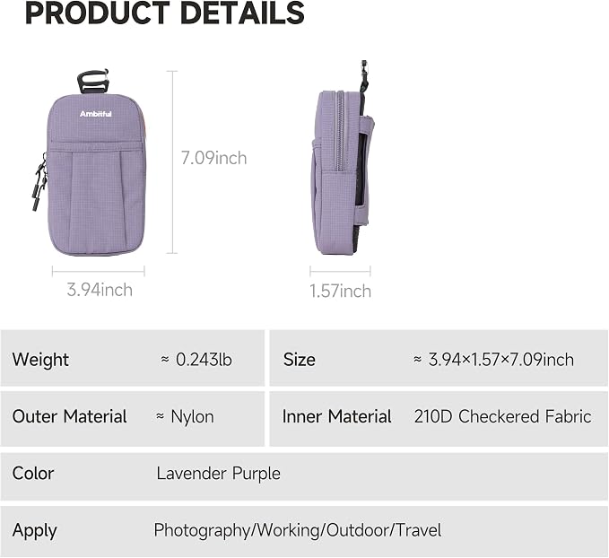 AMBITFUL Compact Sports Camera Bag, Shoulder Strap Storage Case, 3.94 x 1.57 x