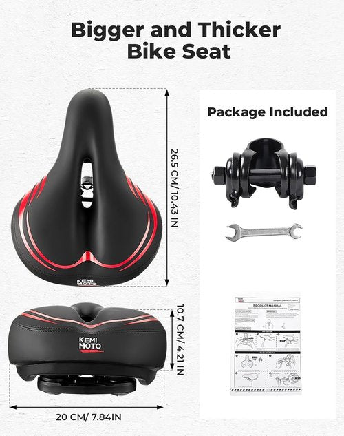 KEMIMOTO Bike Seat Cushion - Comfortable Foam Padded Saddle for Men & Women | Ideal for Touring & Commuting