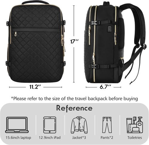 MOMUVO Travel Backpack - Airline Approved Carry-On | 15.6 Inch Laptop Bag with USB Charging Port - Black