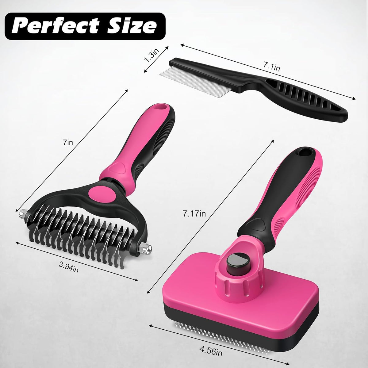 Skiennix Self-Cleaning Slicker Brush Set - Pet Grooming Rake & Flea Comb for Dogs, Cats, Horses | Red