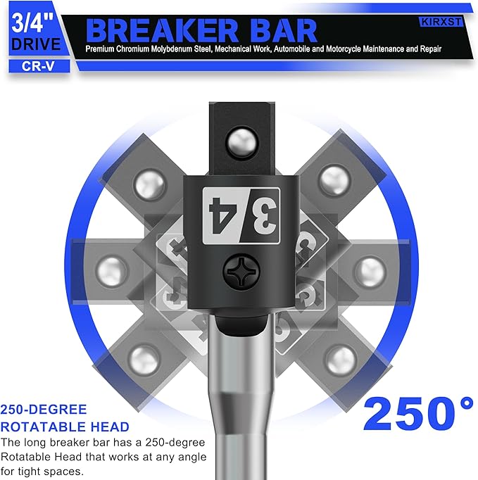 41-Inch 3/4” Drive Breaker Bar, Heavy Duty Extension Breaker Bar, 250° Rotatable Head, Premium Chromium Molybdenum Steel, Mechanical Work, Automobile and Motorcycle Maintenance and Repair