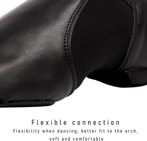 Asyuyu Jazz Shoes for Girls - Slip-On Leather Dance Shoes | Flexible Split Sole, Sizes 2-11, Black/Tan