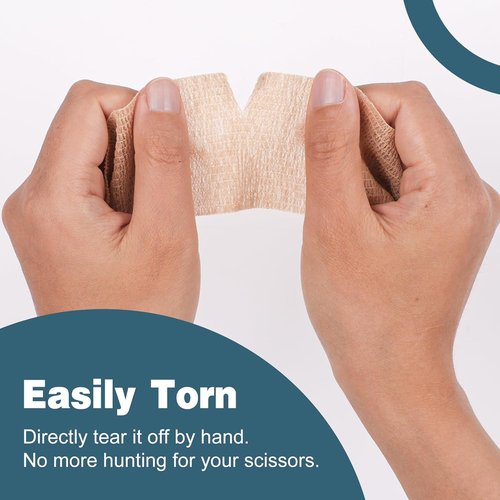 AZEN Self-Adhesive Bandage Wrap - 16 Pack, 2" X 5 Yards, Elastic Skin Color Athletic Tape