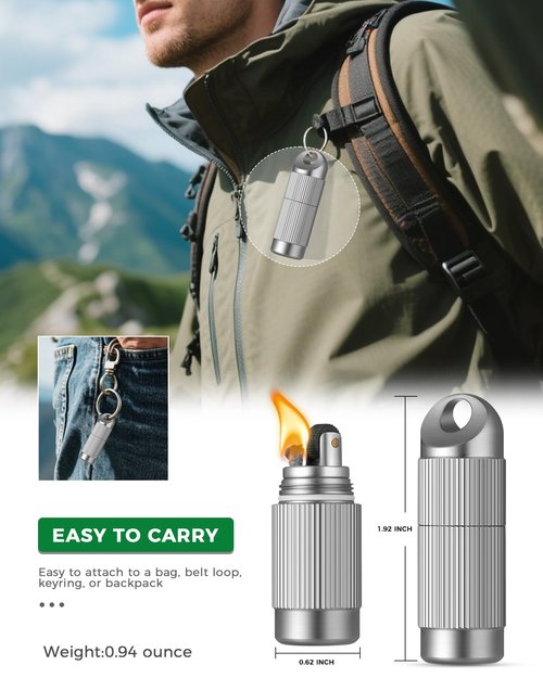 IUMIUN Titanium Waterproof Refillable Kerosene Lighter- Compact Survival Lighter with Built-in Keychain Pill Holder for Outdoor Camping,for Men Gift (Fuel not Included) (1)