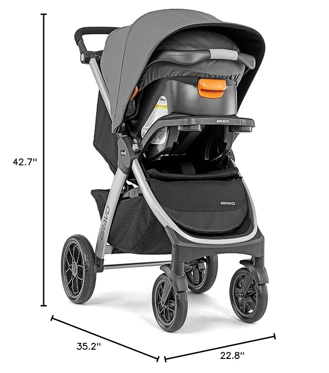 Chicco Bravo 3-in-1 Trio Travel System, Bravo Quick-Fold Stroller with KeyFit 30 Infant Car Seat and Base, Car Seat and Stroller Combo | Camden/Black
