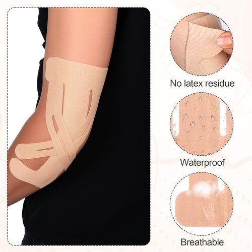 20 Count Pre-Cut Kinesiology Tape for Elbow, Precut Muscle Tapes Strips for Elbow Waterproof Breathable Hypoallergenic Latex-Free, Elastic Cotton Sports Athletic Tapes for Elbow Pain Relief & Support