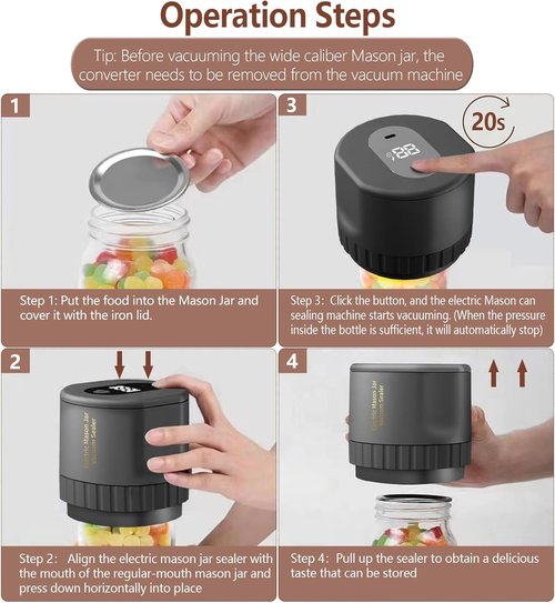 Mason Jar Vacuum Sealer Kit - Upgrade Electric Sealer for Wide & Regular Mouth Lids (80S)