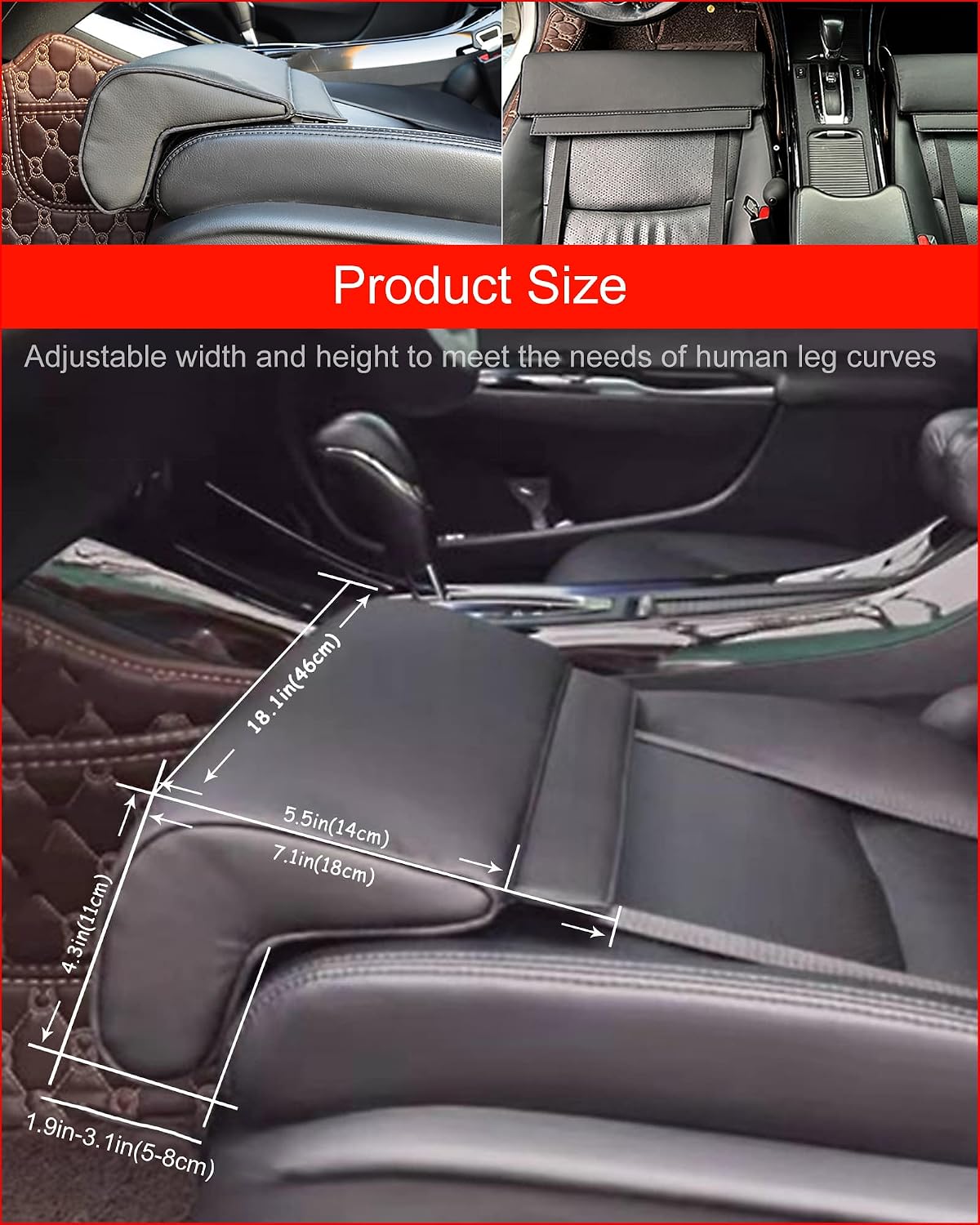 Car Leg Extender Leg Support for Driving, Car Front Seat Thigh Extender Support Cushions, Adjustable Length/Height/Angle Leg Rest Pillow for Cars Office (Black)