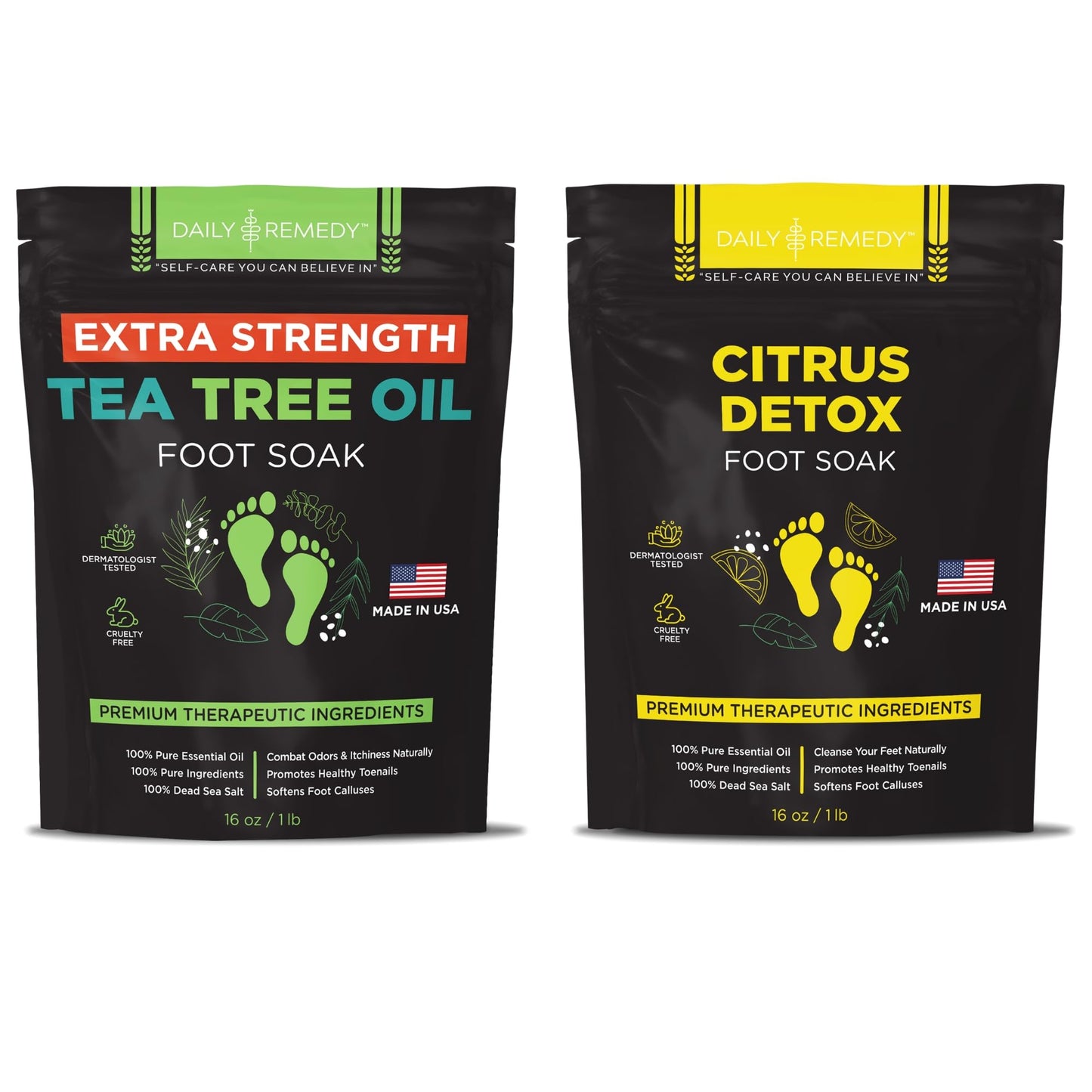 Daily Remedy Extra Strength Tea Tree Oil & Citrus Detox Foot Soak Set - Made In Usa - Soothes Sore Tired Feet, Athletes Foot, St