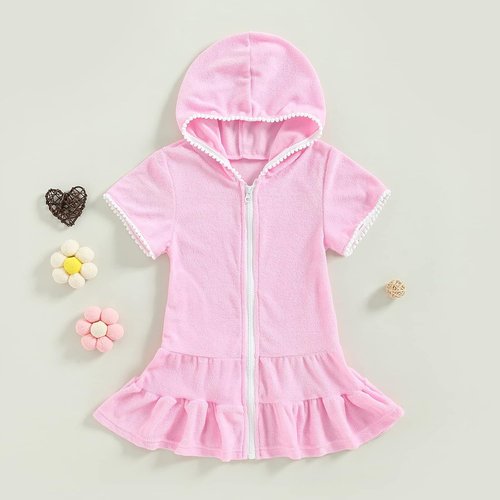 CIYCUIT Toddler Girls Swim Cover-Up - Stylish Hooded Design with Zipper for Easy Wear