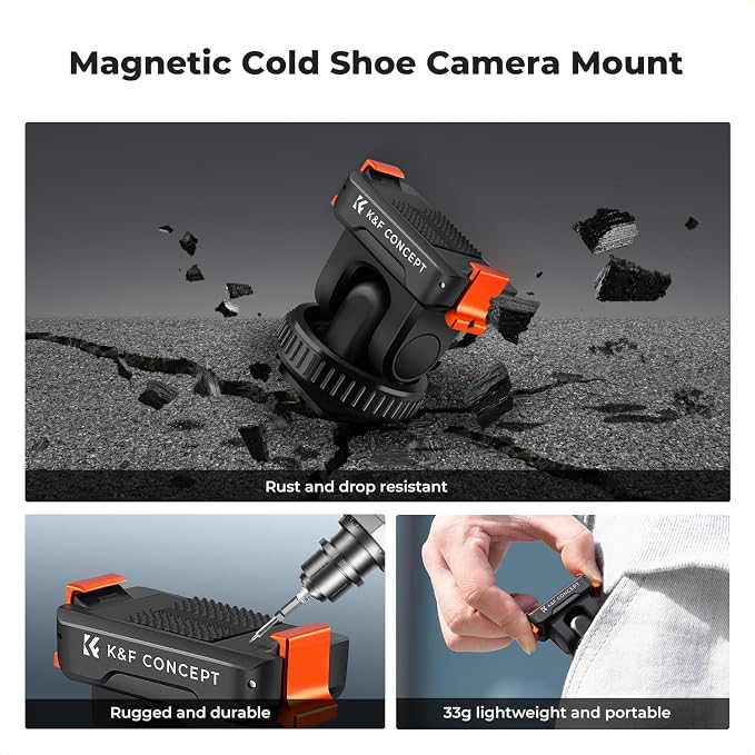 K&F CONCEPT Cold Shoe Action Camera Magnetic Quick Mount Holder, Tripod Mount