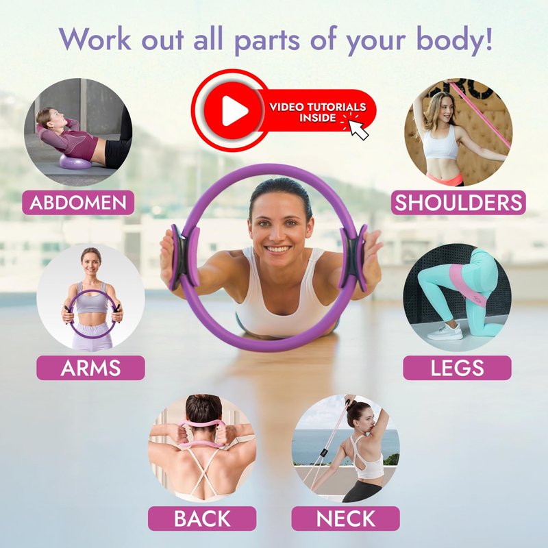 TTolbi Pilates Equipment - Pilates Ring and Ball Set, 10-in-1 Home Pilates Workout Kit for Women with Essential Accessories for At Home Workouts to Tone, Strengthen, Balance & Improve Flexibility
