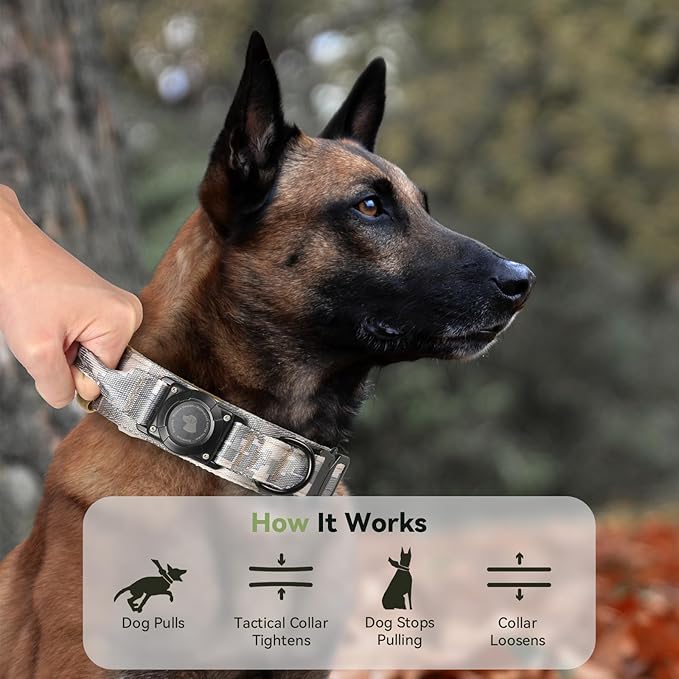 2026 Upgrade Waterproof AirTag Dog Collar, Military Tactical Dog Collar with AirTag Holder, Comfortable Control Handle and Metal Buckle, GPS Dog Collar Holder for Medium to Large Dog(Digital camo, M)