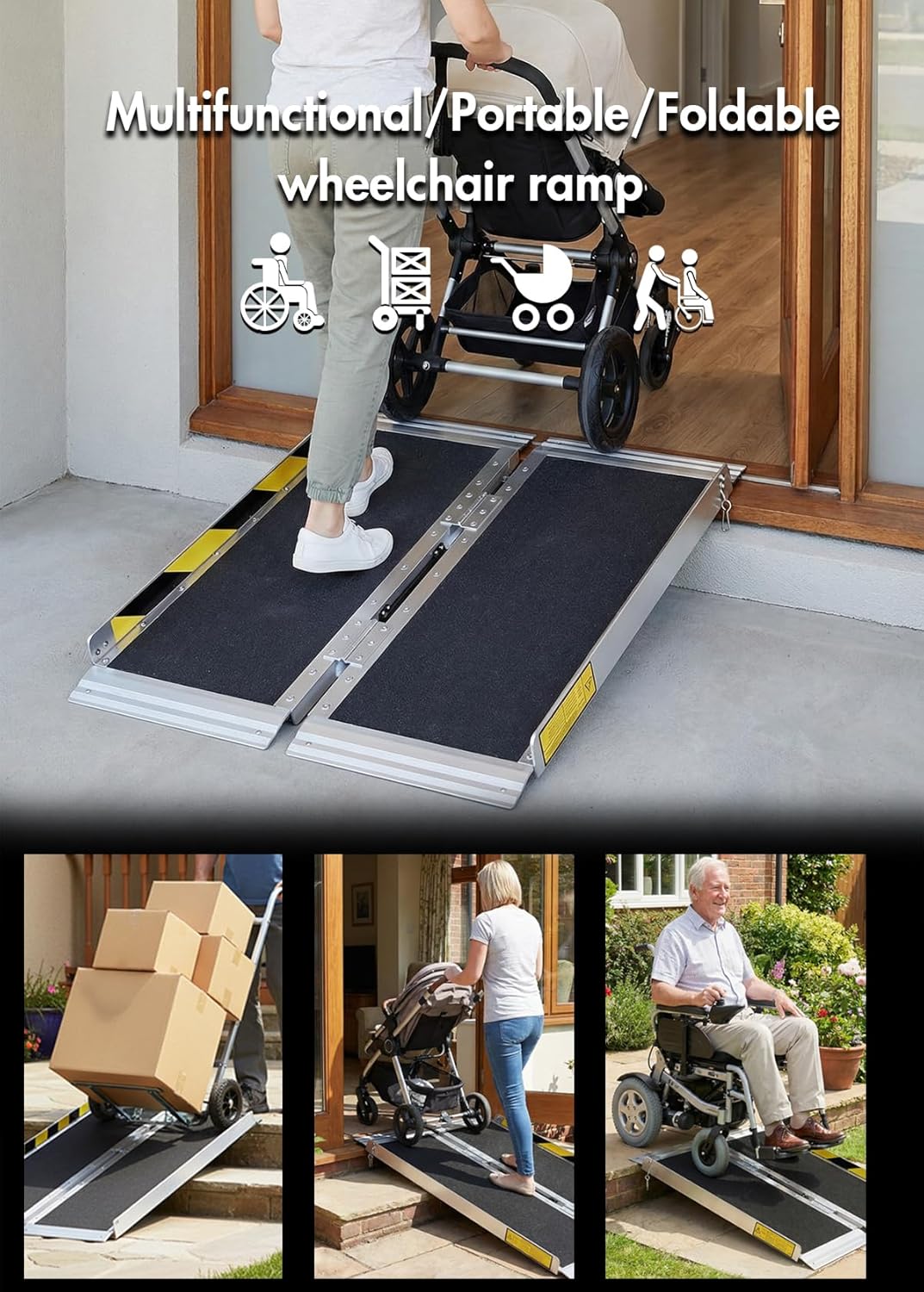 Portable Wheelchair Ramp - 3FT Non-Slip Folding Aluminum Ramp for Home | Supports Up to 800lbs