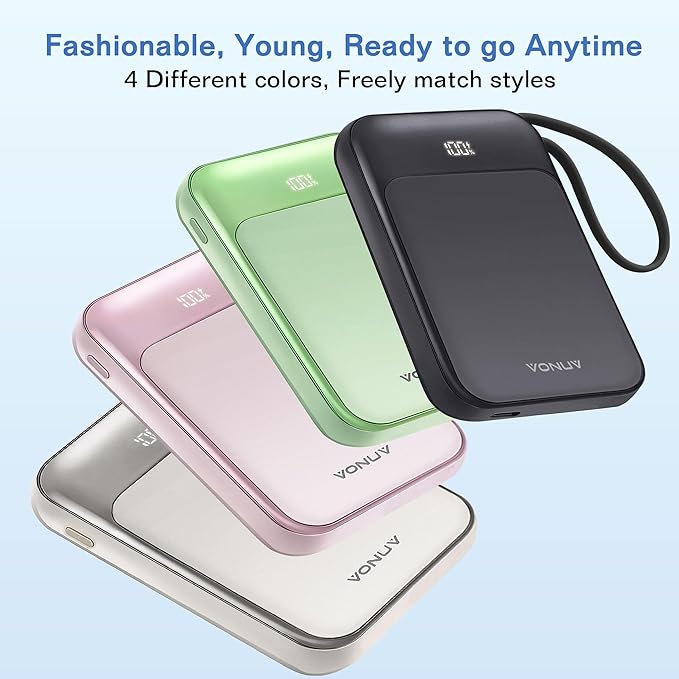 Magnetic Power Bank 10000mAh, Wireless Portable Charger with 15W Max Fast Charging & Built-in USB-C Cable, 22.5W PD LED Display Battery Pack Compatible with iPhone 17/16/15, Samsung Galaxy