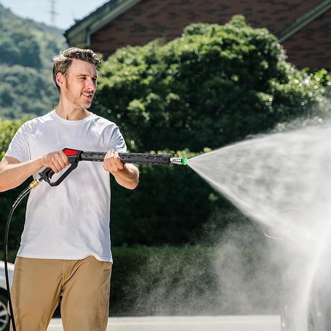 AURORA CAR Pressure Washer Gun, 4000PSI High Pressure Washer Gun with Replacement Wand Extension, Power Washer Gun with 3/8'' Quick Plug, M22-14mm/15mm Fittings, 5 Nozzle Tips, 40 Inch