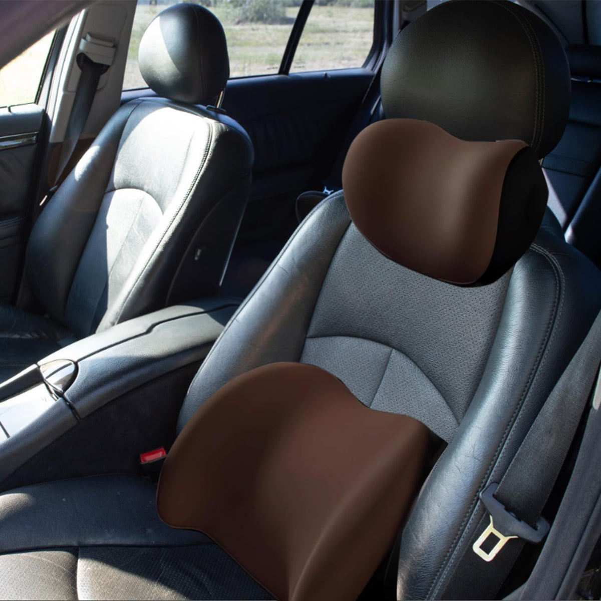 Car Headrest & Lumbar Support Cushion, 2025 New Ergonomic Comfort Memory Foam Car Seat Headrest & Head Neck Back Rest and Cushion Lumbar Support Pillow Cushion Set for Car Driver Driving Seat (Black)