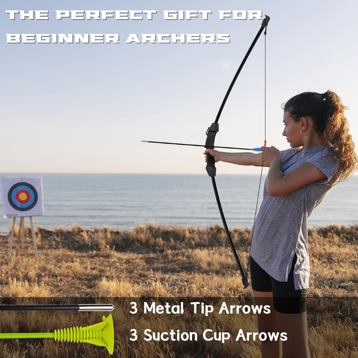 Skiennix Kids Bow and Arrow Set - 45" Longbow Archery Kit for Ages 8-14 | Perfect Gift for Beginner Archers