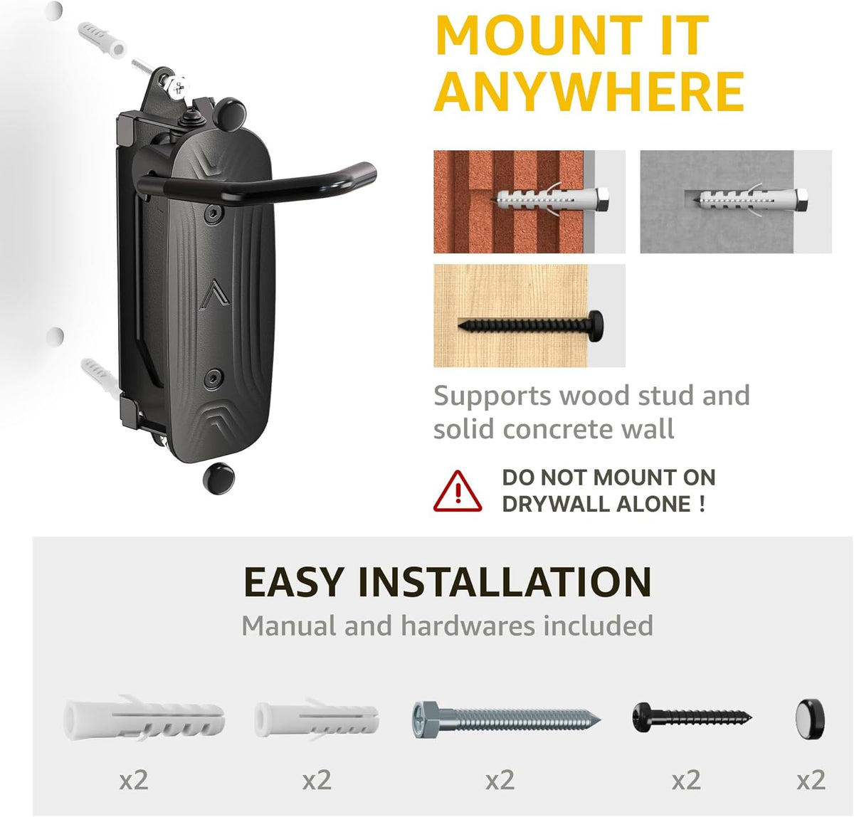 monTEK Swivel Bike Wall Mount, Bike Hangers for Garage, Space-Saving Vertical Bike Rack, Sturdy Bike Storage Rack Holds Up to 66lbs, Easy to Install, 4 Pack