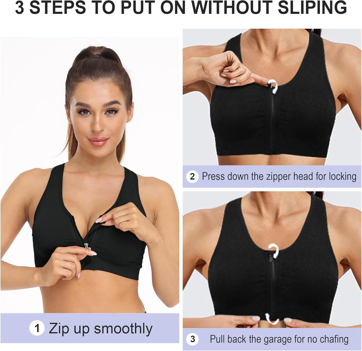 Skiennix Women's Zip Front Sports Bra - Wireless Post-Surgery Support for Active Yoga | Comfortable Fit