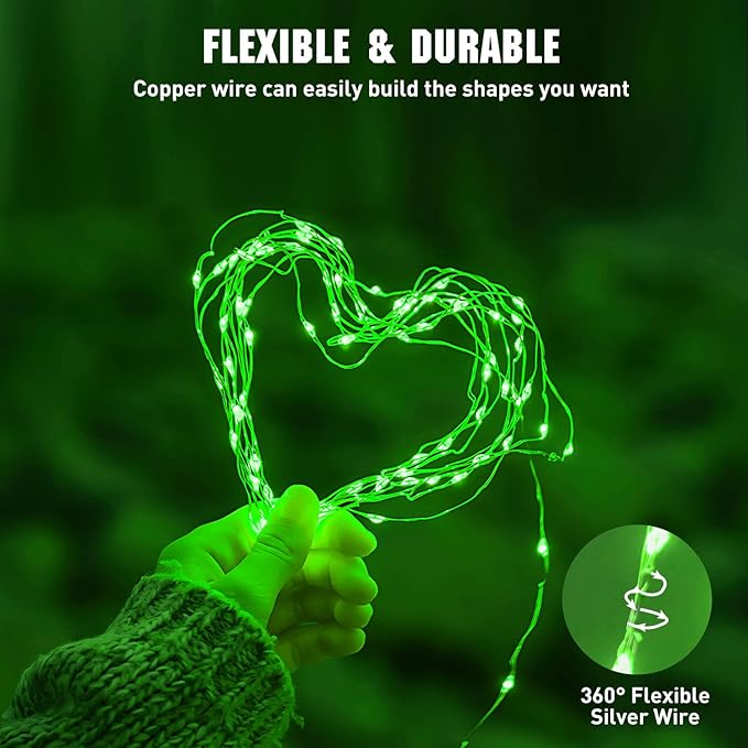 JMEXSUSS 4 Pack 50 LED Green Fairy Lights Battery Operated: 16.1ft Christmas Fairy Lights Indoor Outdoor Waterproof Green St Patrick's Day Lights for Bedroom Garden Party St Patrick's Day Decorations