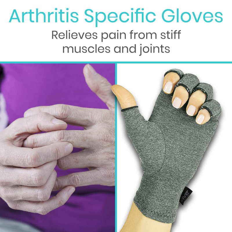 Vive Arthritis Gloves (2 Pairs) - Men Women Rheumatoid Compression Hand Glove for Osteoarthritis - Arthritic Joint Pain Relief - Carpal Tunnel Wrist Support - Open Finger Fingerless Thumb for Typing