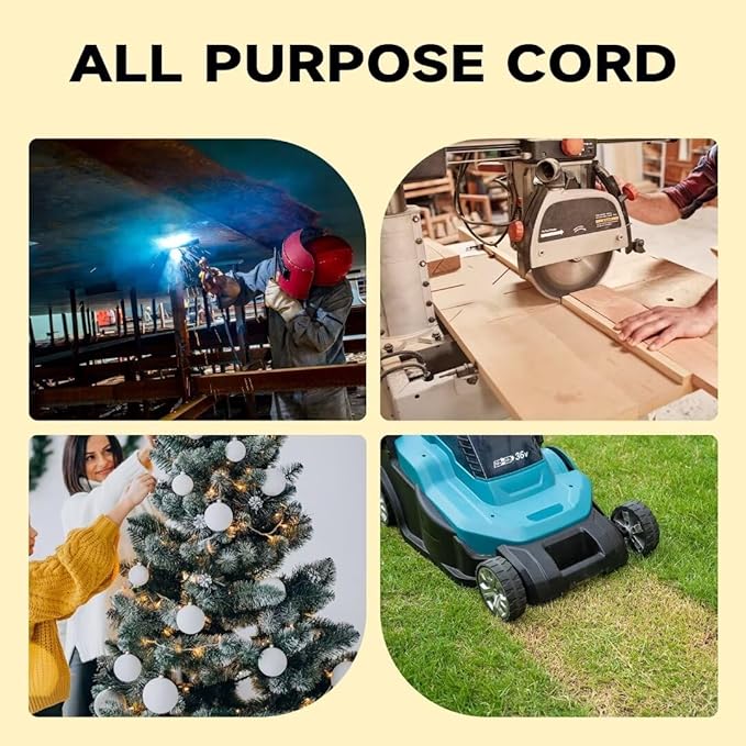 Outdoor Extension Cord with Lighted End, 12 Gauge Heavy Duty 6 FT, 3 Prong Grounded 15 Amp Extension Cord, 12/3 SJTW Waterproof Power Cord for Appliance, UL Listed, Yellow