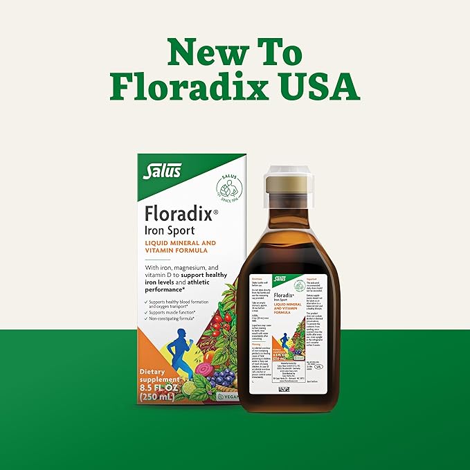 Floradix Iron Sport Liquid Mineral & Vitamin Formula - Daily Vitamin for Nutritional & Energy Support - Sports Nutrition with Iron, B Vitamins & More - Vegan & Non-GMO - 8.5 fl oz