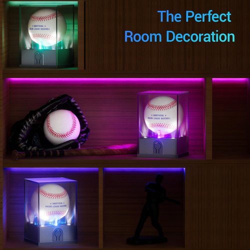 Leshein Baseball Display Case - LED Lighted Acrylic Holder for Memorabilia | UV Protected Clear Design