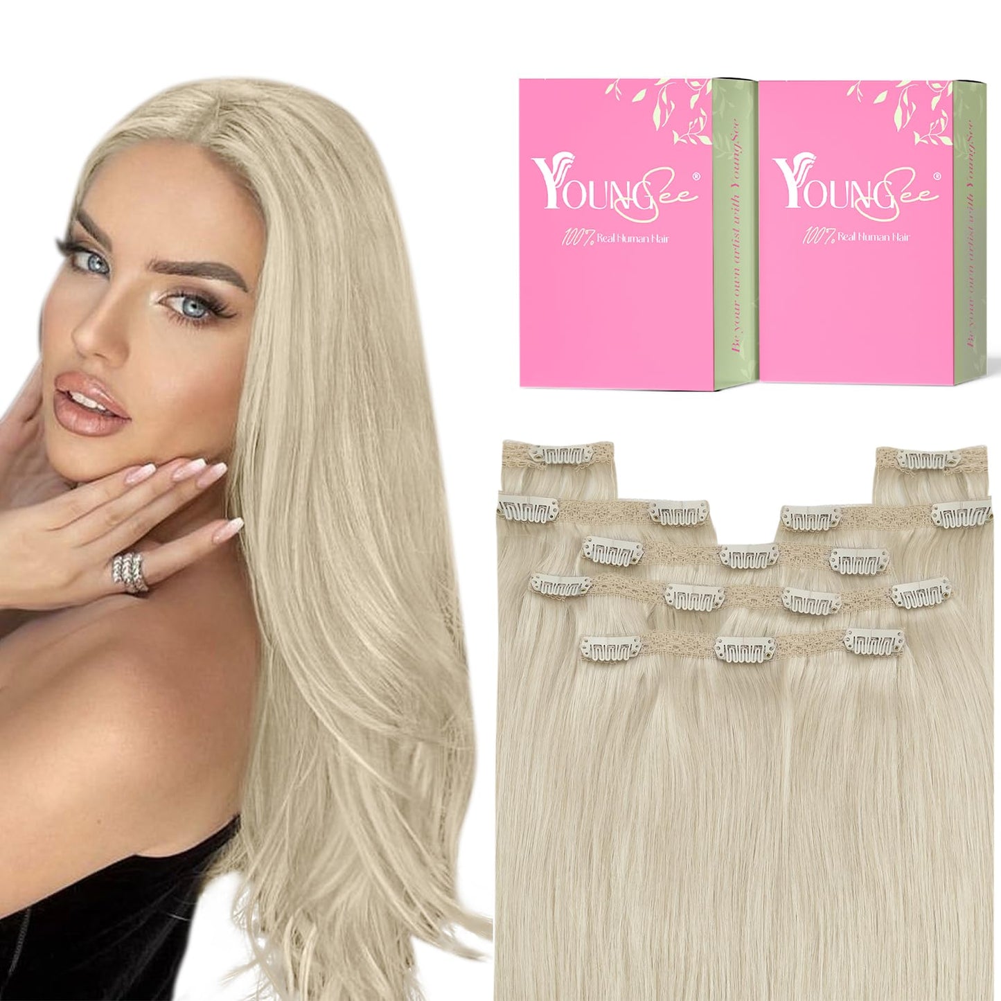 Youngsee Clip In Hair Extensions Blonde Lace Clip In Human Hair Extensions Platinum Blonde Hair Extensions Clip Ins Straight Cli
