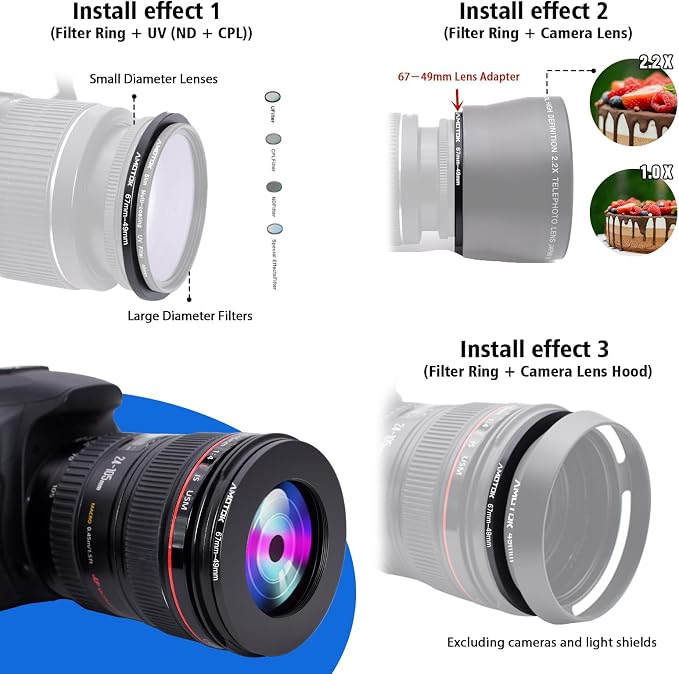 67mm Lens to 49mm Camera Lens Adapter, 67mm-49mm Filter Step-Down Ring