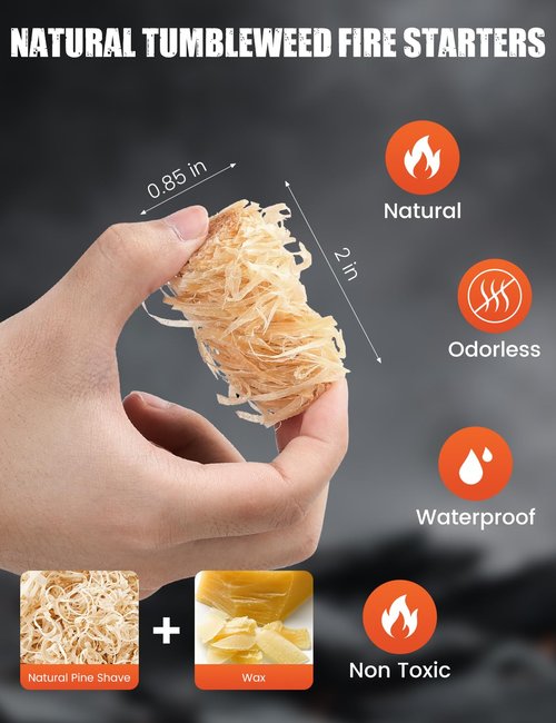 FATOK 150pcs Fire Starter, Natural Tumbleweed Fire Starters for Campfires, Fireplace, Fire Pit, BBQ, Chimney, Pizza Oven, Pellet Stove & Wood, Charcoal Starter for Grill (150pcs)