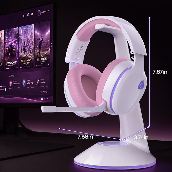 AOC 2.4GHz Wireless Gaming Headset for PS5, PS4, PC, Switch, 45Hr, Pink | Bluetooth 6.0 Gaming Headphones with Noise Canceling Mic, 7.1 Virtual Surround, Great for Fortnite & Call of Duty/FPS Gamers