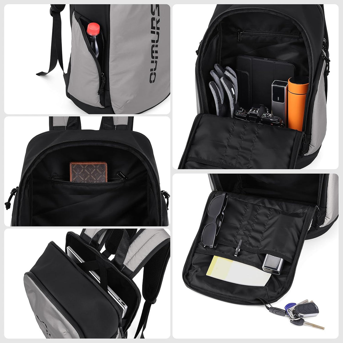 Oumurs Reflective Backpack - 1800D Water-Resistant Oxford Cloth | Ideal for Travel, Cycling & Work - Black